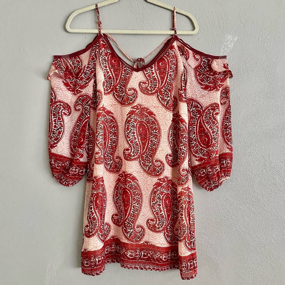 Anthropologie Skies are Blue Dress XS Paisley Cold Shoulder Long Sleeve Boho
